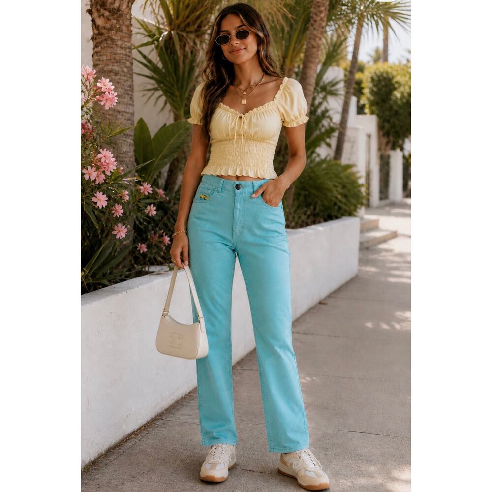 Blumarine Jeans Women's Turquoise Denim Embroidered Pockets Straight - 26X31.5